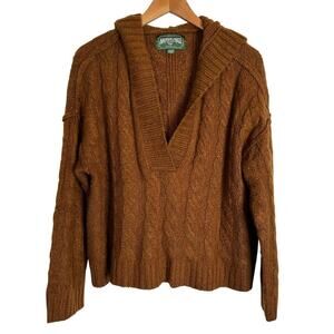 AE Soft & Cozy Oversized Cable Knit Hooded Oversized Sweater in Brown W's Medium